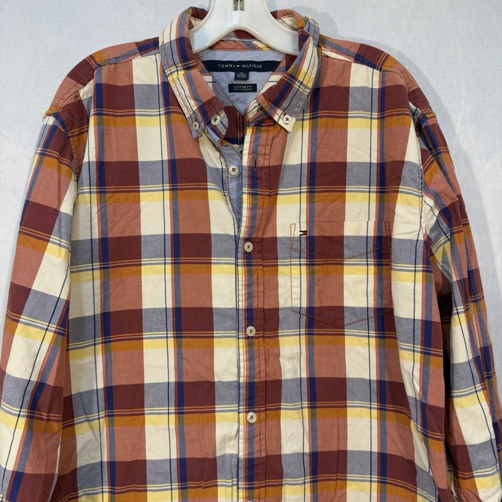 Tommy Hilfiger Long Sleeve Button Up‎ Plaid Shirt Long Sleeve Rust Custom XL